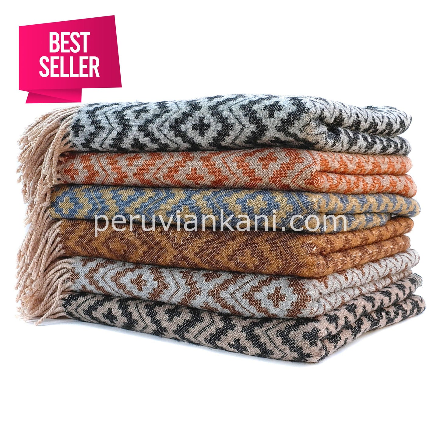 Alpaka-Wolldecke, Überwurf, Anden-Ethno-Design, Ziegelstein