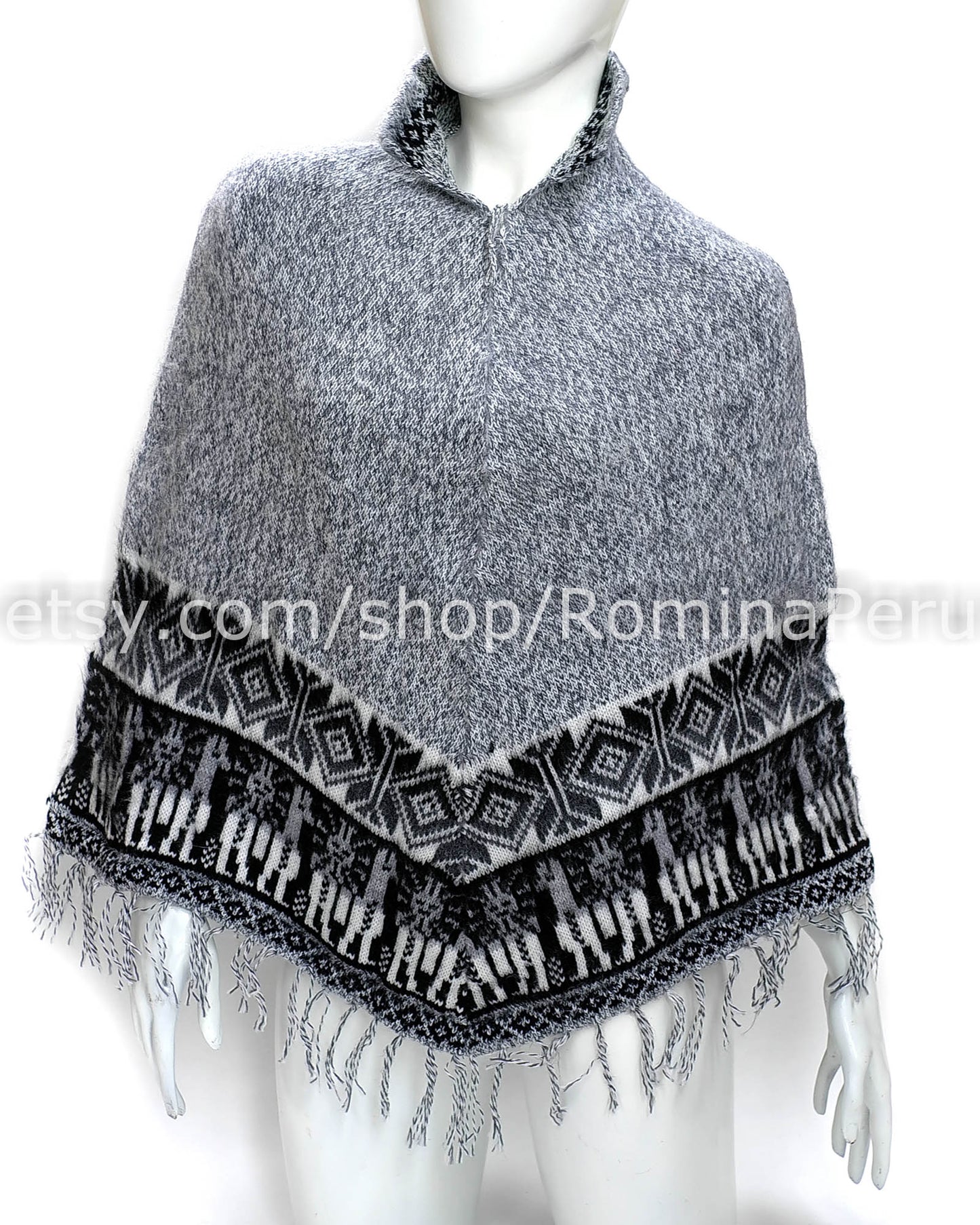 Cozy Alpaca Poncho for Women Gray