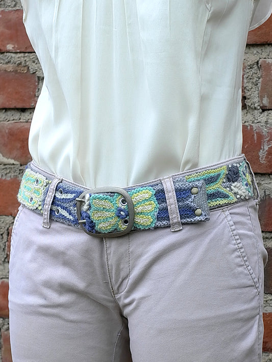 Wool embroidered belt Monochromatic Citron