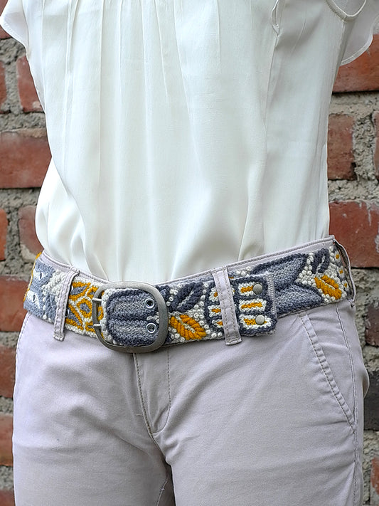 Gray belt embroidered