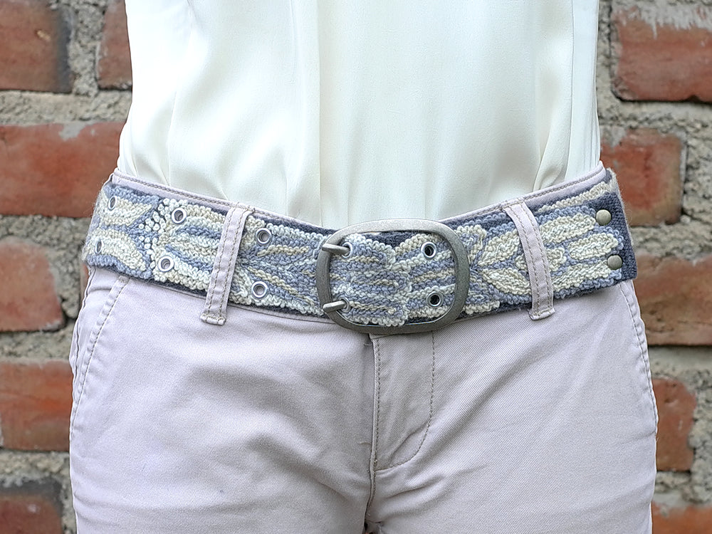 Wool embroidered belt Monochromatic Gray