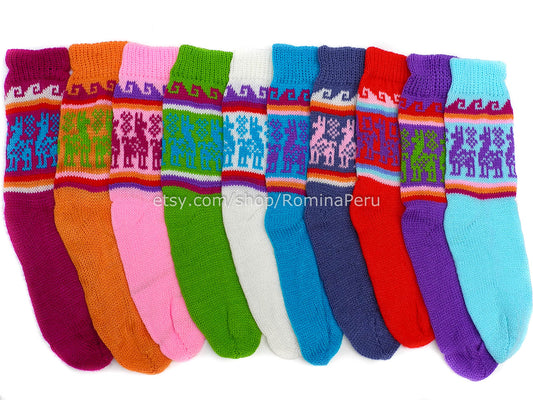 Lot de 20 chaussettes en fil d'alpaga péruvien légères et chaudes, chaussettes couleur pastel