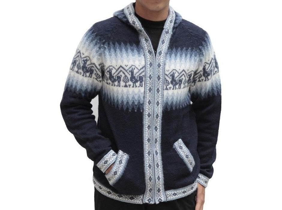 Sweater Alpaca Wool Knitted Jacket Blue