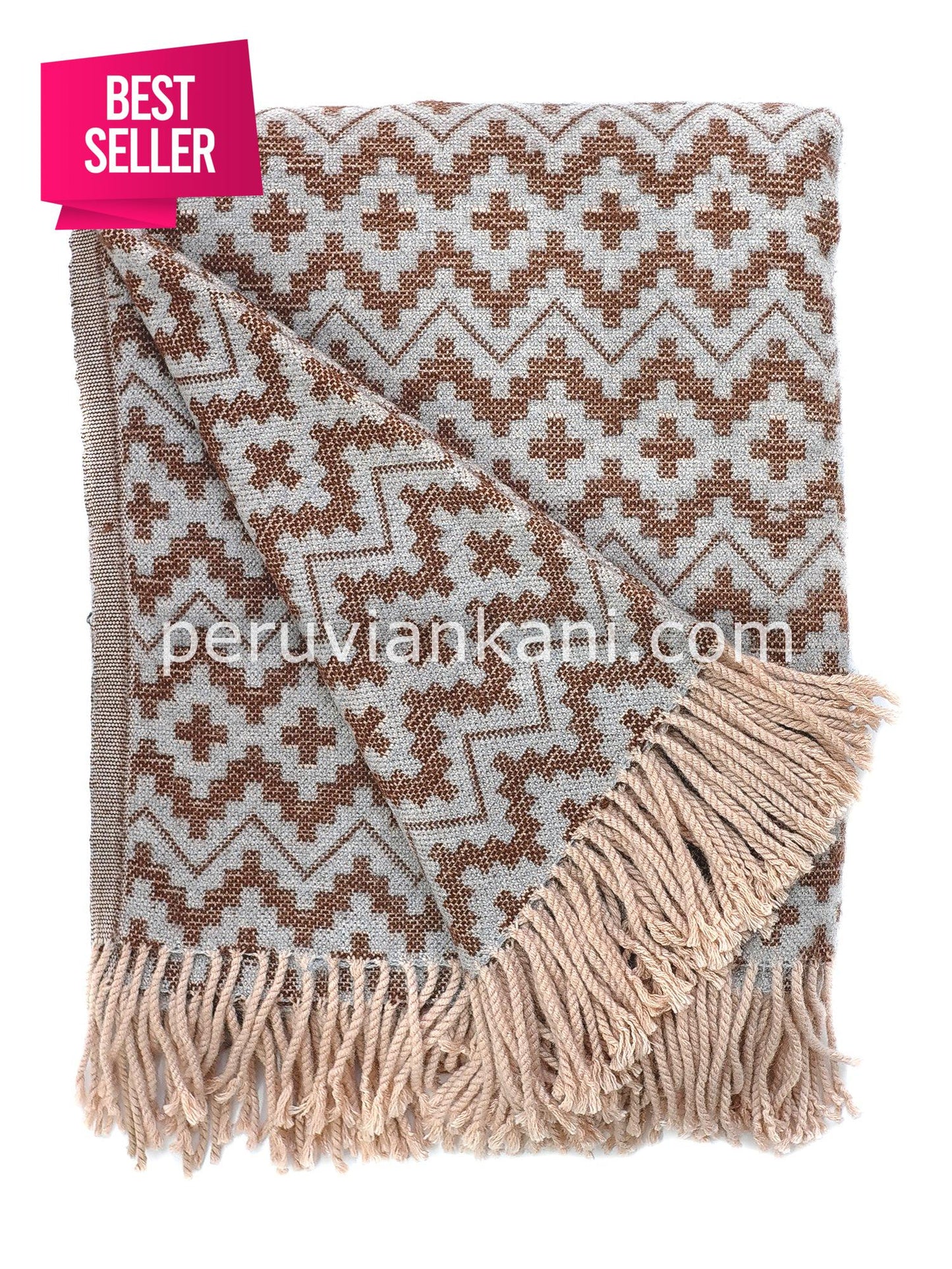 Alpaca Wool Blanket Throw Andes Ethnic Design Blue beige