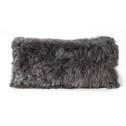 Dark Grey Alpaca Fur Lumbar Throw Pillow Cushion