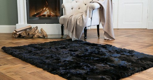 Black Alpaca Fur Rug Area Luxurious