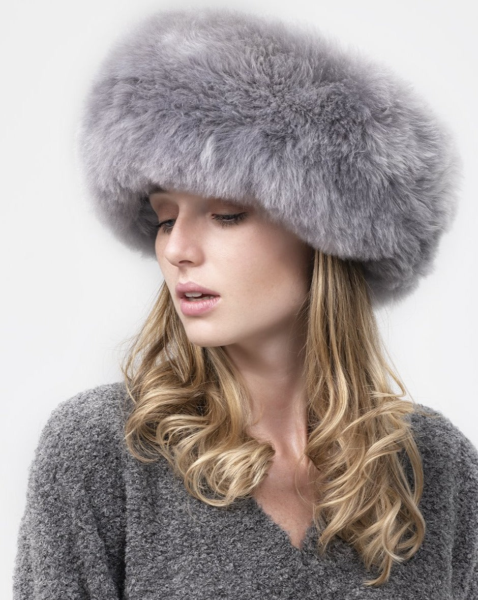 Real fur alpaca hat gray