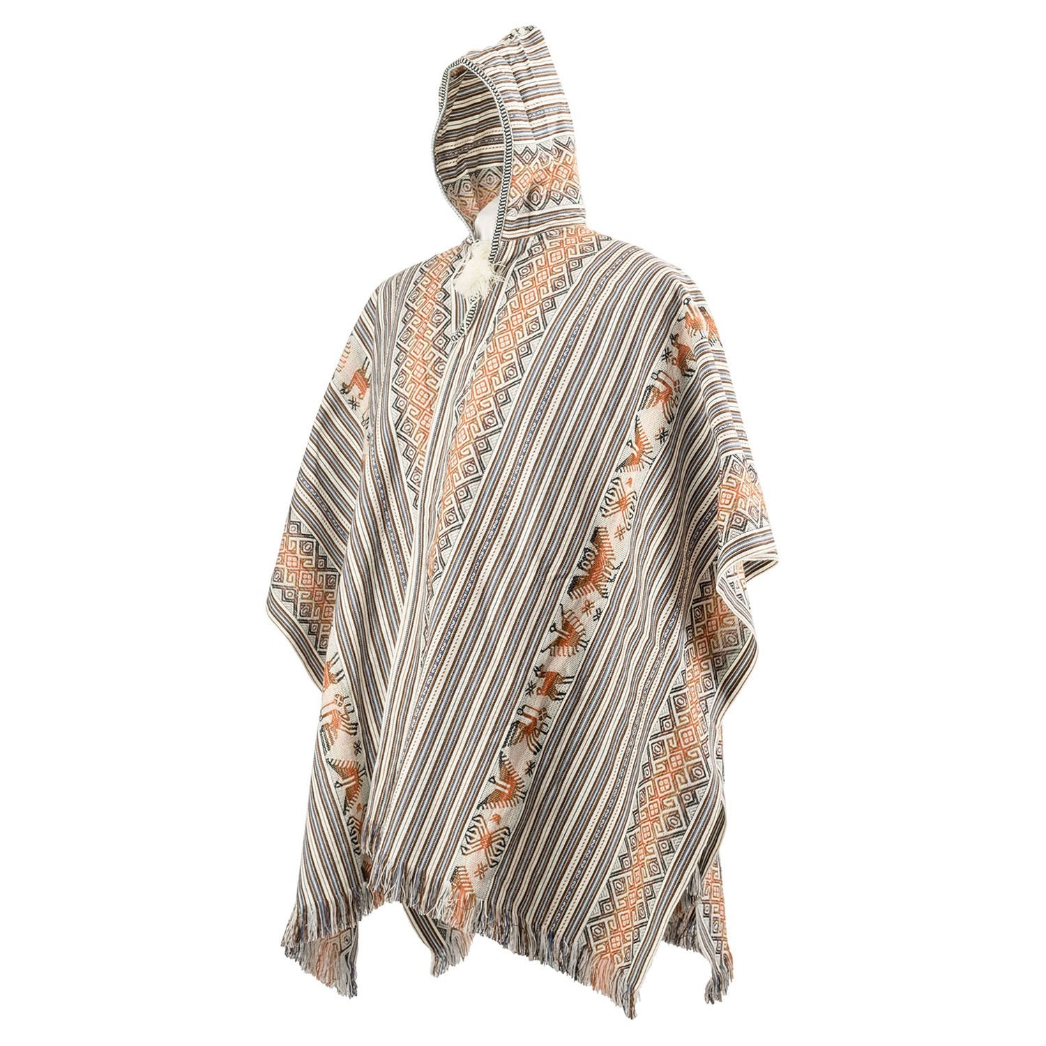 Hooded Peruvian Poncho Hooded Ponchos traditional wool blend