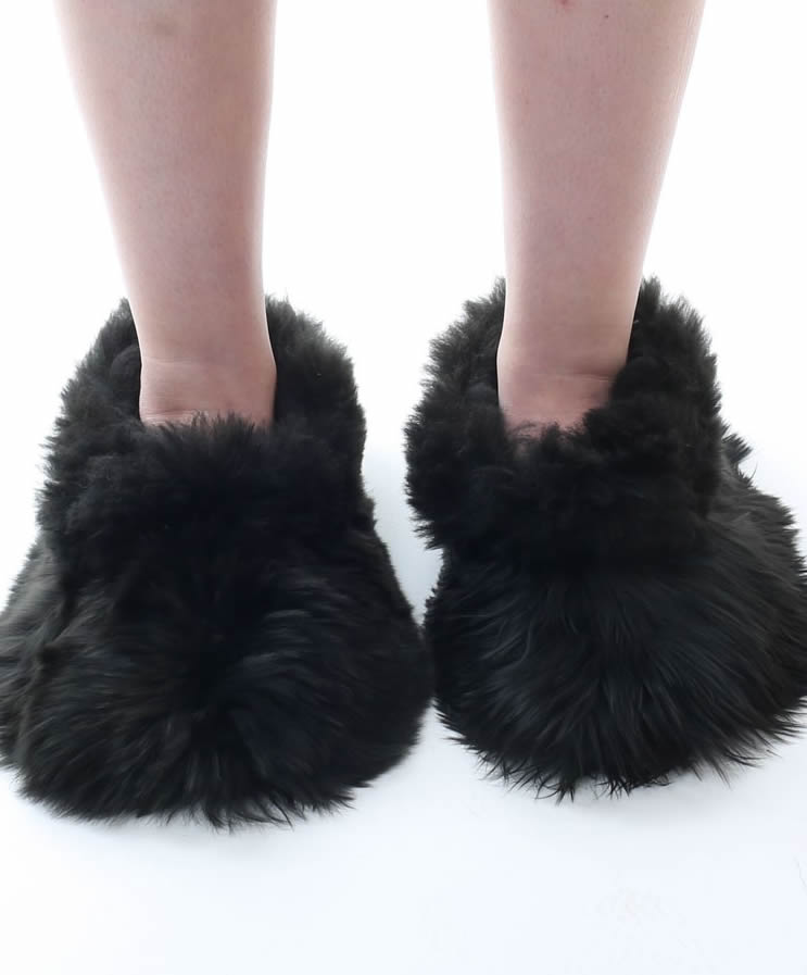 Black Alpaca fur slippers warm & soft