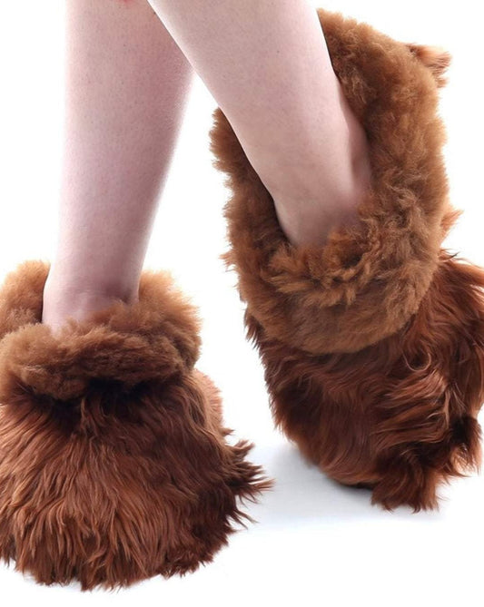 Brown Alpaca fur slippers warm & soft