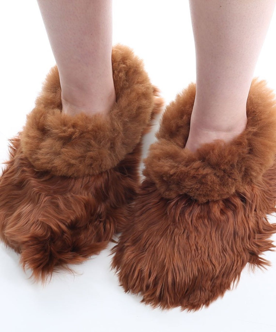 Brown Alpaca fur slippers warm & soft