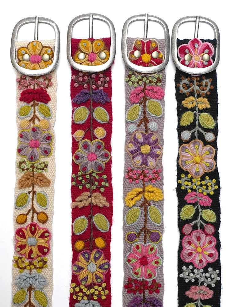 Hand embroidered belt floral natural organic dyes