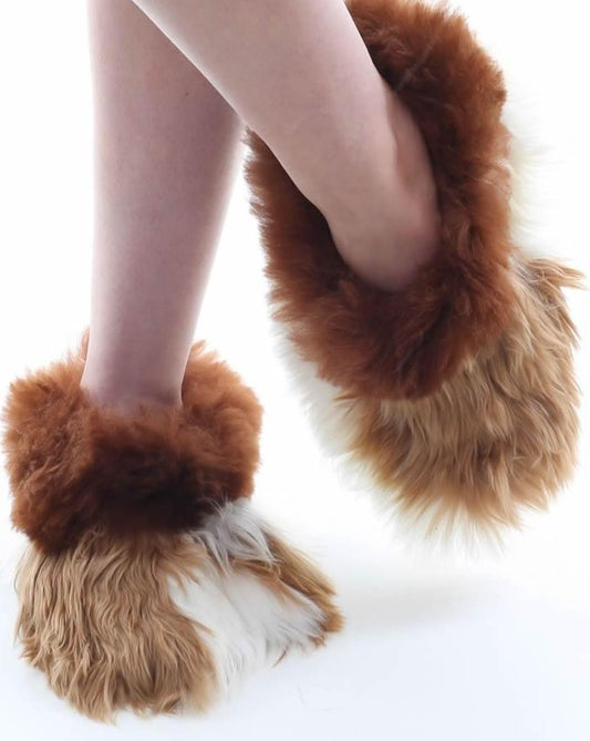 New slippers fur alpaca brown