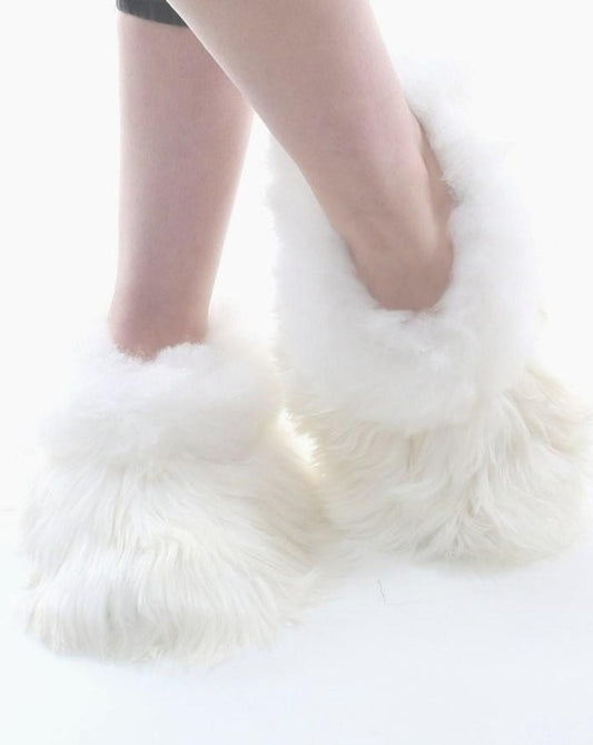 White Alpaca fur slippers warm & soft