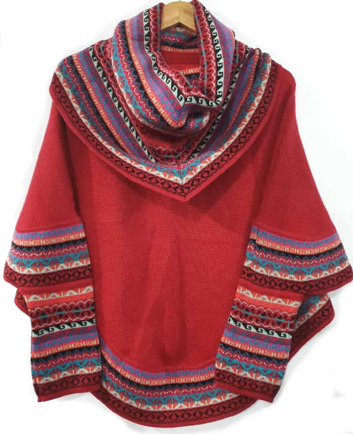 Poncho à Col Roulé en Tricot Cape Laine d'Alpaga Superfine Rouge